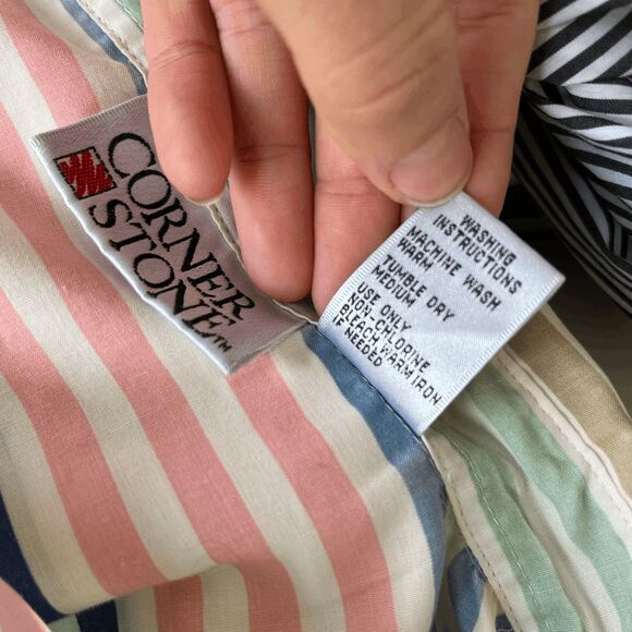 VTG 80s Corner Stone Pastel Stripe Shirt L XL Oversized Short Sleeve Button Up - Picture 9 of 9